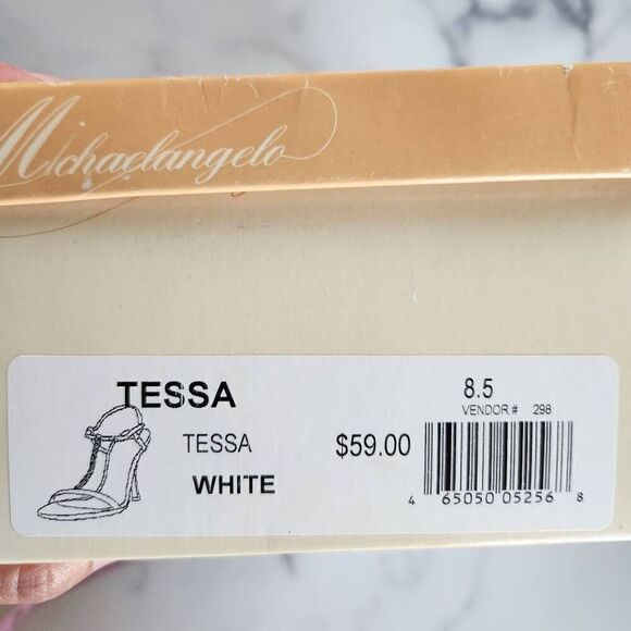 Michaelangelo womens size 8.5 Tessa white rhinestone sparkle open toe high heels - Picture 7 of 7